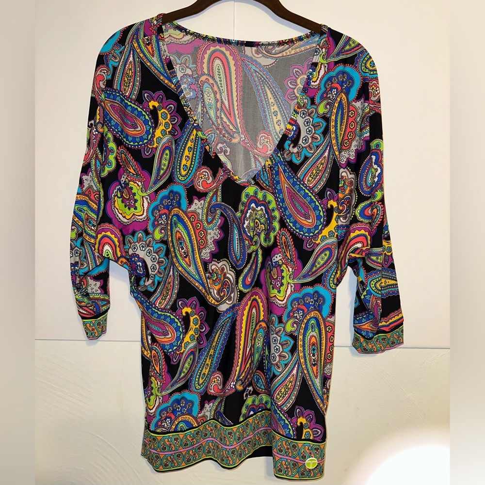 Trina Turk Multicolor Paisley V-Neck Blouse